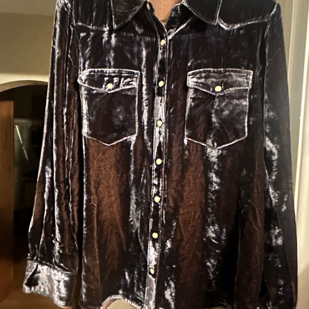 Sundance Women's Velvet Button Down Shirt - Dark Blue - Picture 3 of 6